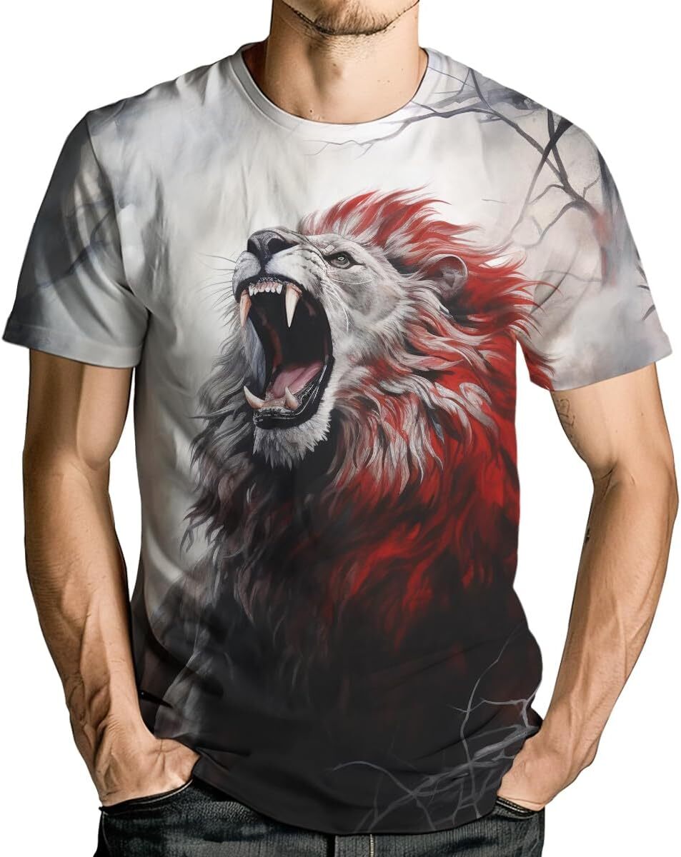 Mens T shirt Mens Animal Lion 3D Printed T-Shirt Casual Short Sleeve Tee Shirt tee Casual tops summer clothes cool Cool Wolf