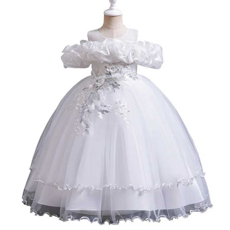 Girl's Dresses New Girl Single Shoulder Bridal Dress Princess Dress Flower Girl Birthday Party Fluffy Dress Childrens Performance Dress Y250227B0