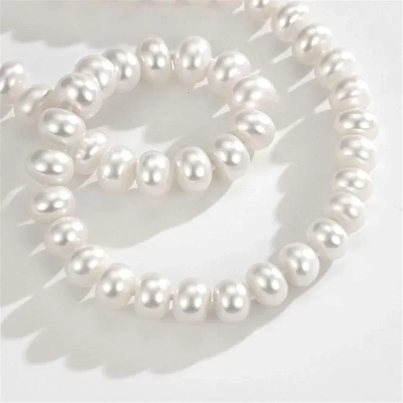 Dainashi White 7-10mm Freshwater Cultured Pearl Strands Necklace Sterling Silver Fine Jewelry for Women Birthday Gift 250222