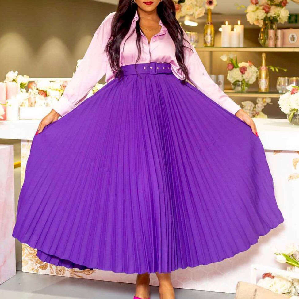 D293P with waist belt, European and American women's clothing, high waist, large medium length pleated elegant drape, half skirt, 2025 versatile 