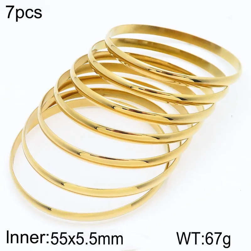 KALEN 7pcs/Lot Stainless Steel Bangles for Women Ethiopian Bracelets African Jewelry Saudi Arabic Wedding Bride Gift 250227
