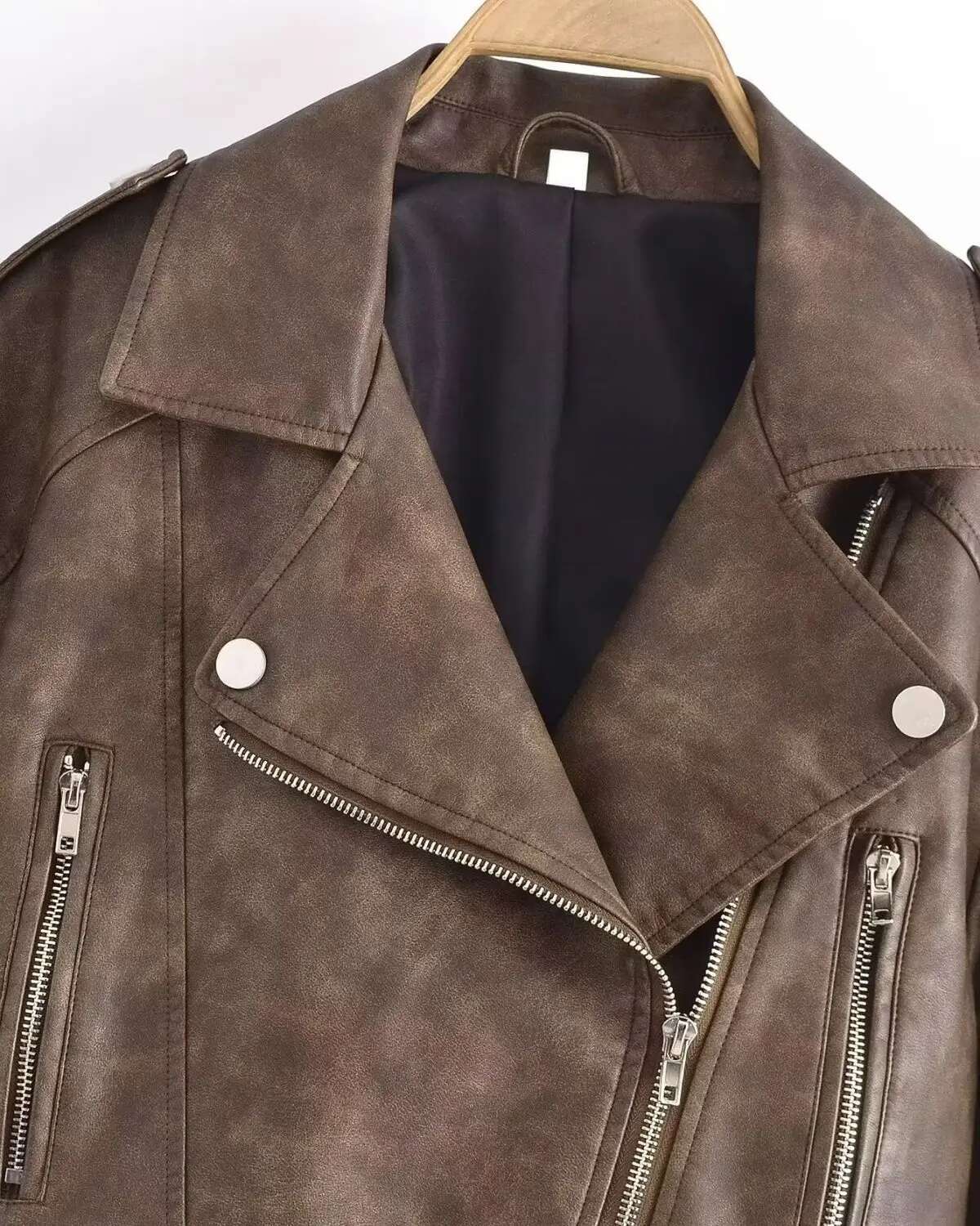 Za Women's European Station 2025 New Fashion Gradient Leather Jacket Spring Autumn Women Winfbreaker Coat