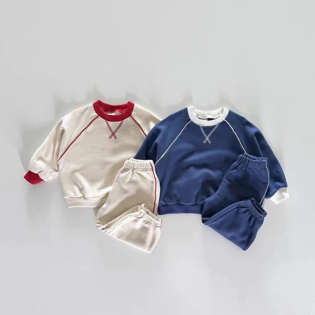 Baby Clothes Set Boys and Girls Spring Autumn All Match Hoodie Patchwork Color Fashionable Kids Simple Hoodie Set 250227