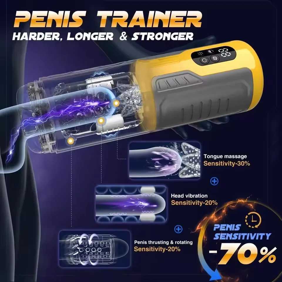6-in-1 automatic male masturbator with 7-stimulus rotating mode masturbator cup equipped with LCD display screen suction pocket cat sex toyXJ250227