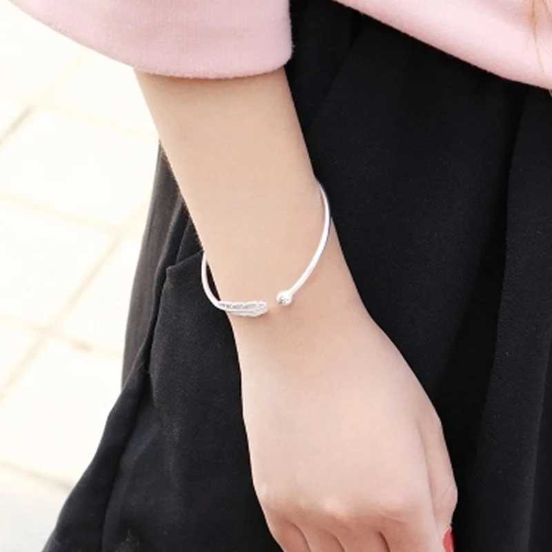 Feather Bangle Bracelet for Women Luxury Jewelry Rose Gold Silver Cuff Bangles W250227