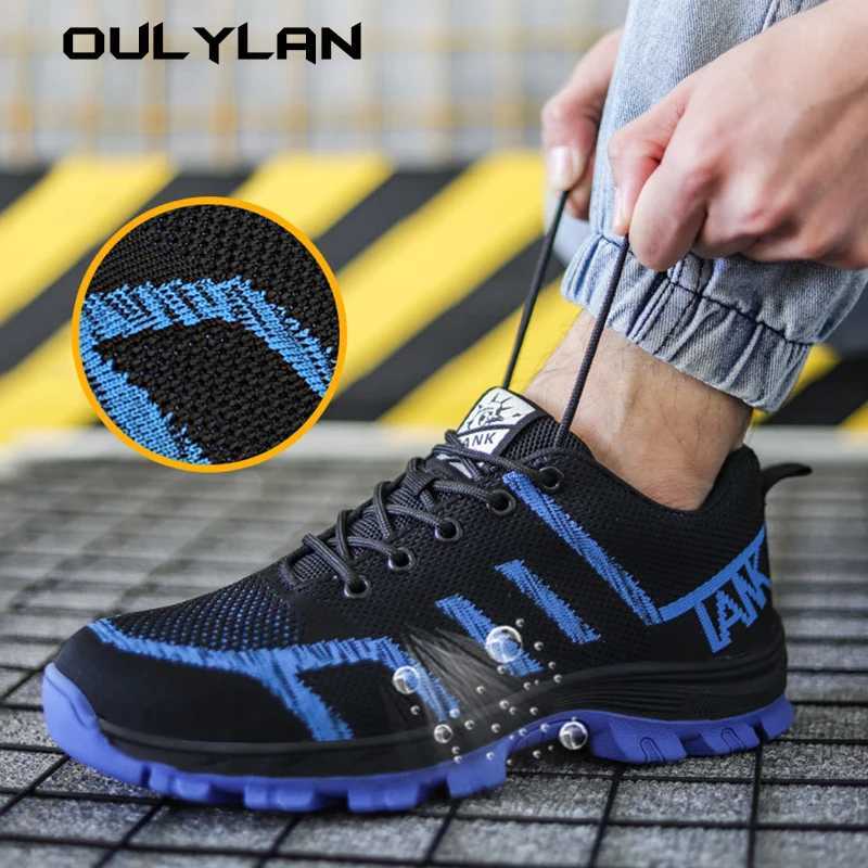 Knit Safety Shoes Solid Soles Mens Breathable Work Sneakers Steel Toe Anti-smash Safety Shoes Puncture-Proof Protective Shoes Z250227