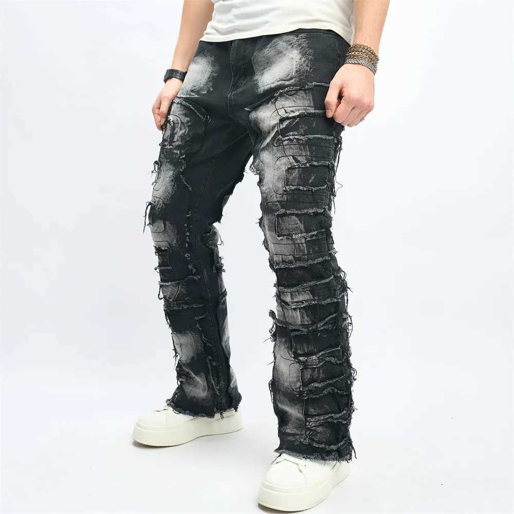 Denim Pants Men Ripped Distressed Washed Fashion Designer Male Denim Trousers Street Style Mens Slim Biker Jeans X250227