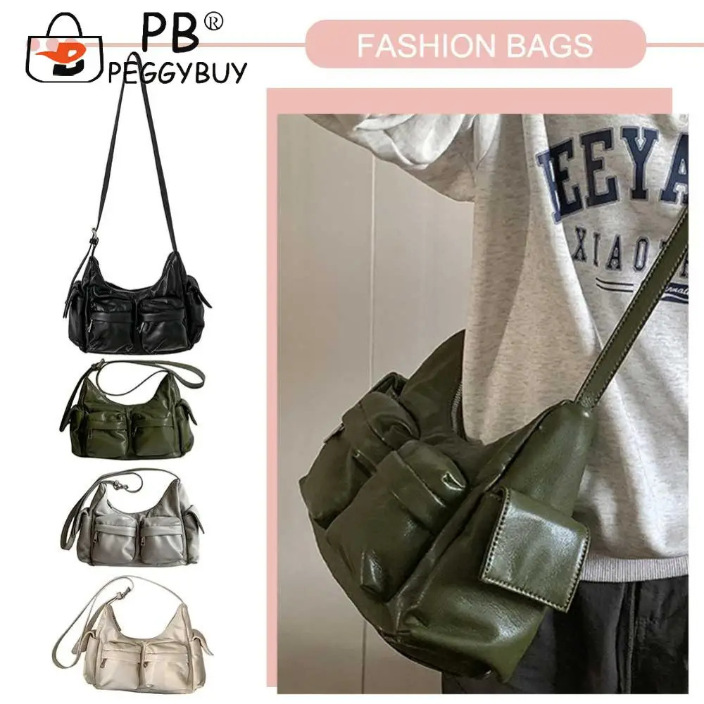 Ship from US Women MultiPocket Handbag Fashion Vintage Tote Casual Soft Leather Shoulder Bag Retro Messager Trend 250227FBB