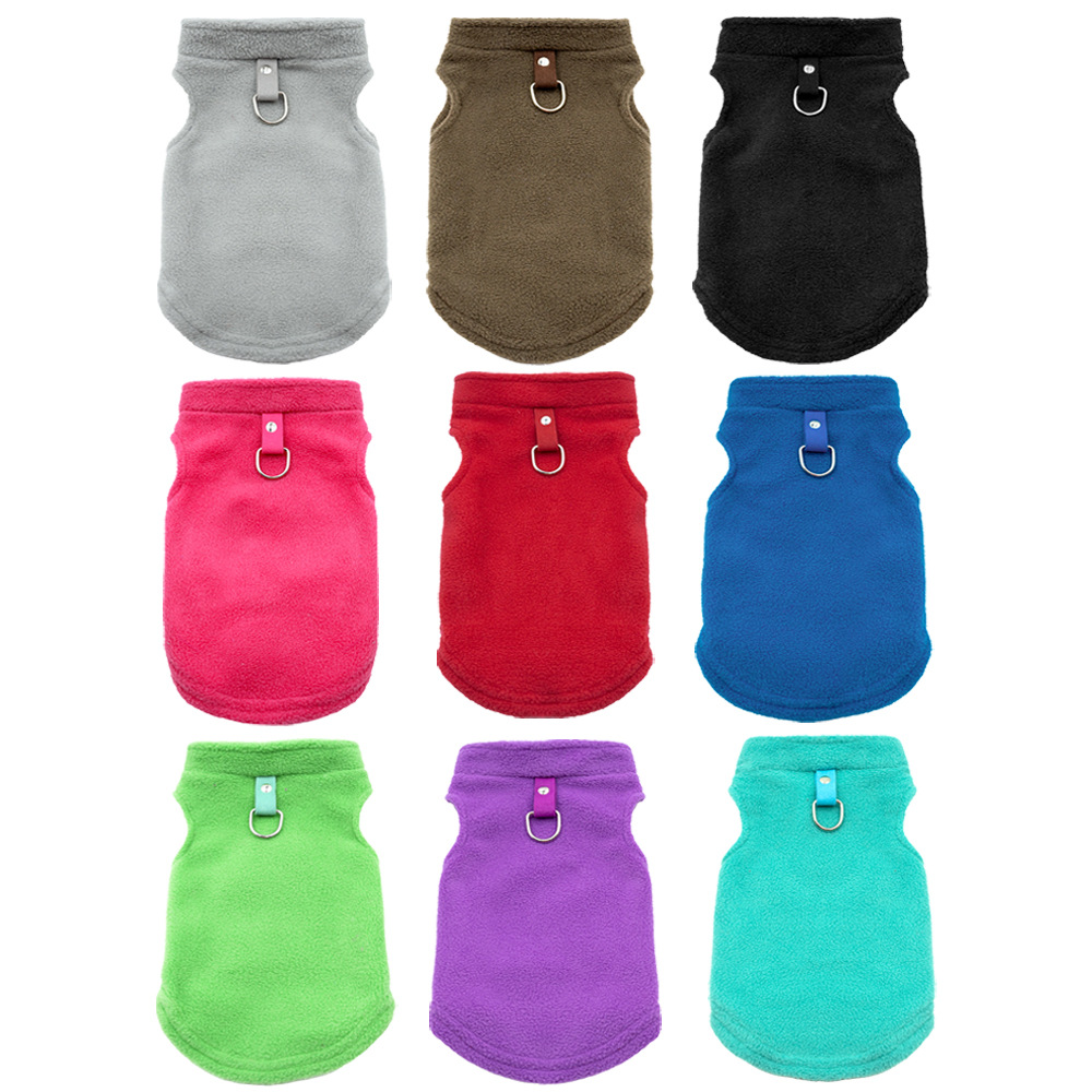 Thickened Solid - colored Fleece Pet Clothes with Leash Loops for Dogs: European and American Style, Ideal for Amazon Sales