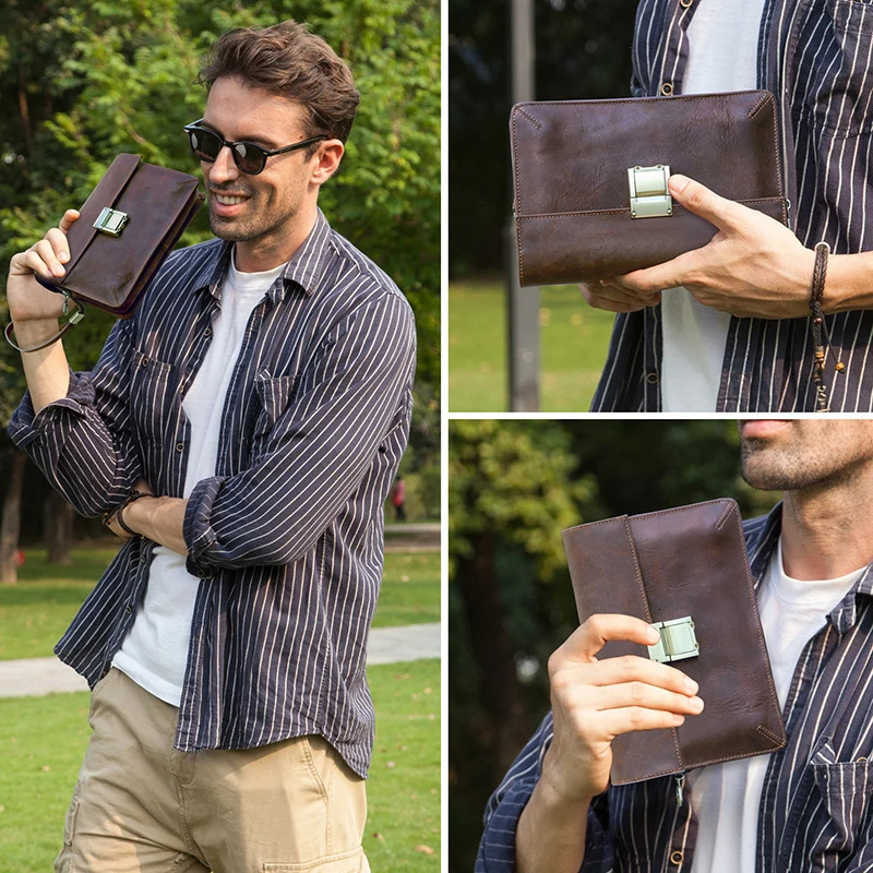 Ship from US CONTACTS Men Clutch Bag y Genuine Leather Password ner Casual Wallet Male Handbag Purs Large Capacity 250227FBB