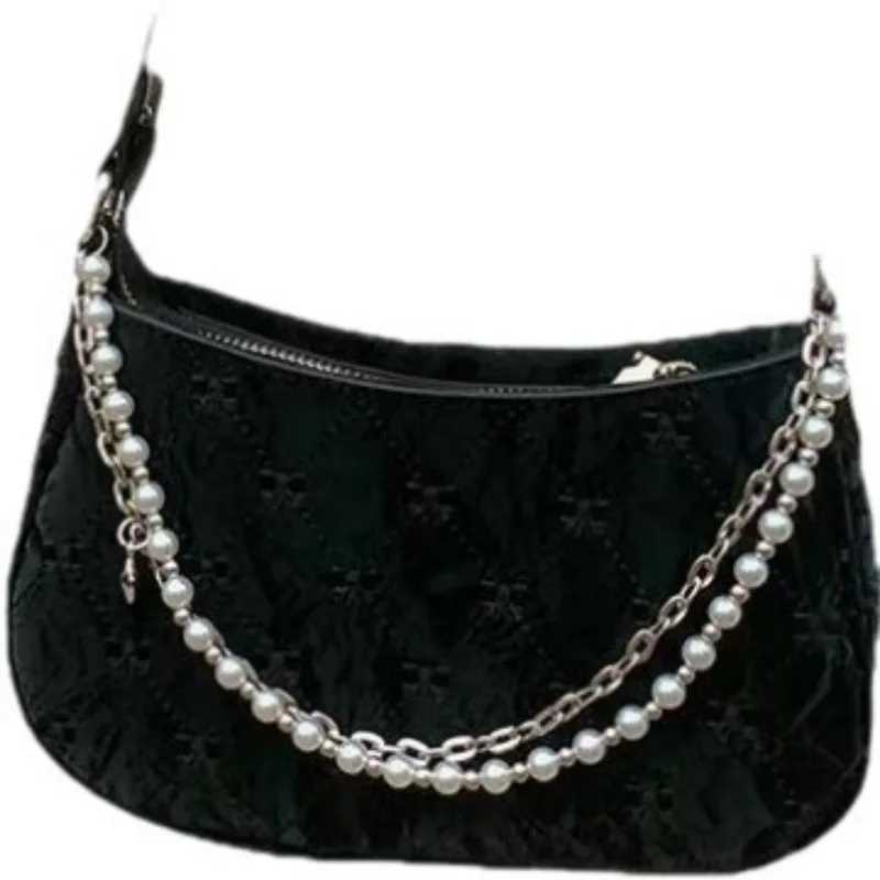 Pink Womens Shoulder Bag Elegant Cute Bow Pearl Chains Bow Embroidery Handbag Casual Leather Korean Female HandbagXJ250227