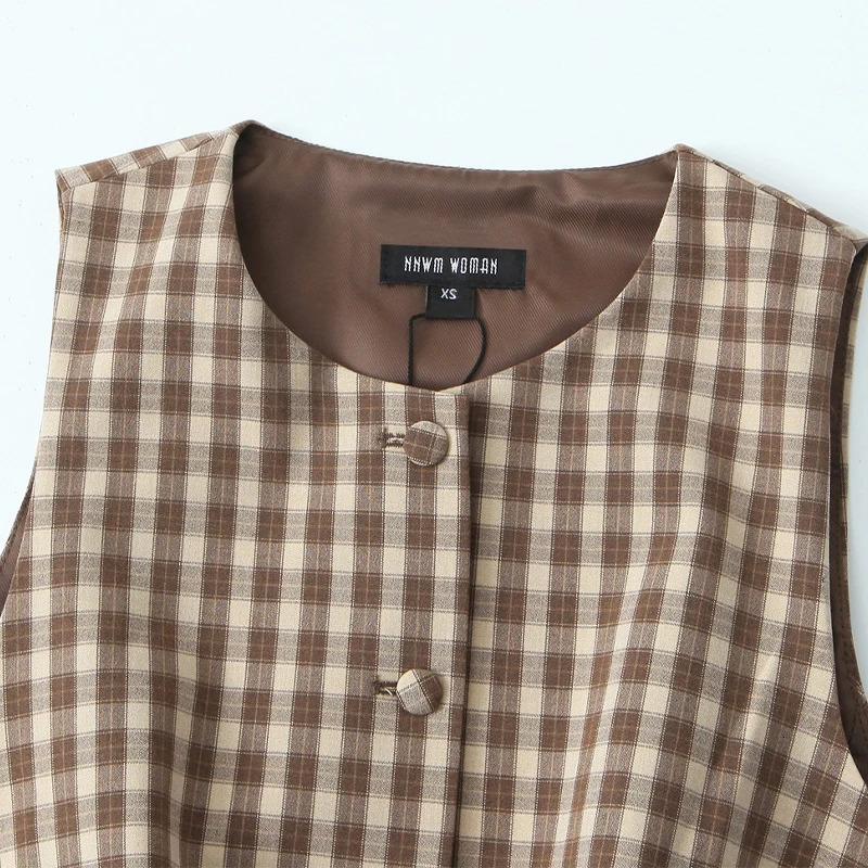 Willshela Women Fashion Plaid Single Breasted Waistcoats Vest Vintage ONeck Sleeveless Jackets Female Chic Lady Tank Tops 250226