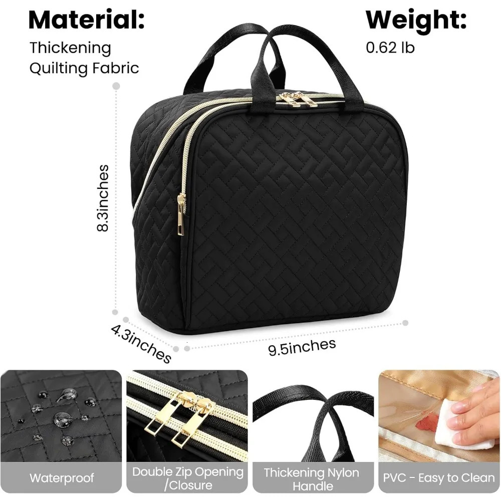 Ship from US Cosmetic bag large capacity space with brush and mirror travel cosmetic storage portable 250227FBB