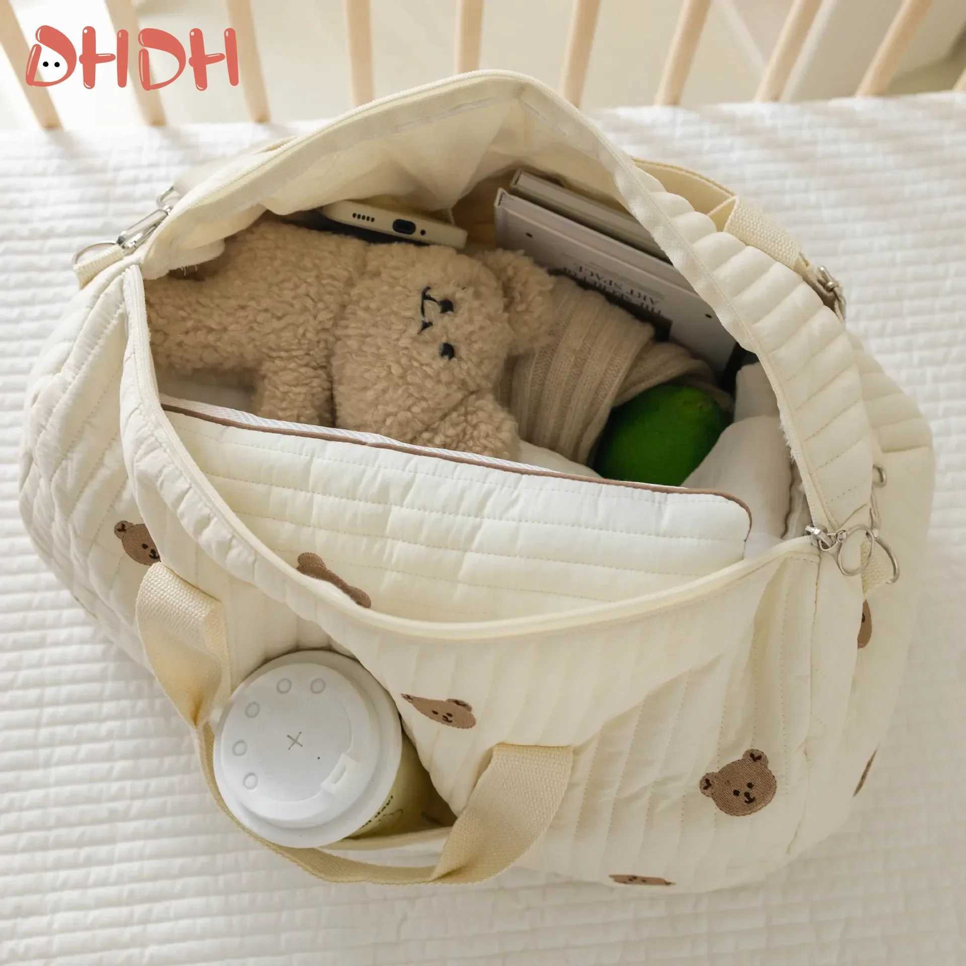 Diaper Bags Cute Bear Baby Stroller Nappy Bag Embroidery Flower Mommy Bag Soft Maternity Shoulder Pack Portable Baby Diaper Organizer Bag Y250227LTKM