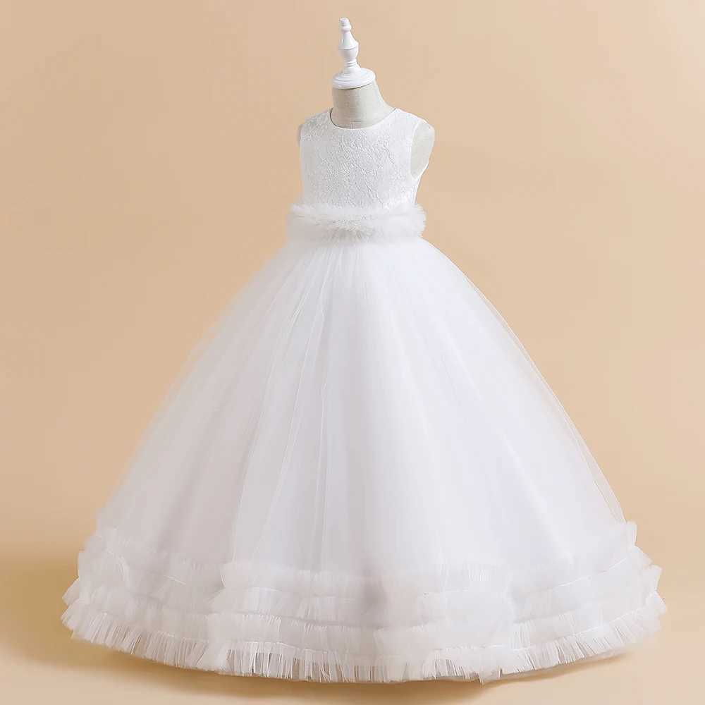 Girl's Dresses Girls Flower Elegant Princess Party Dresses Teenage Green Christmas Tulle Children Clothing Kids Wedding Evening Formal Dresses Y2