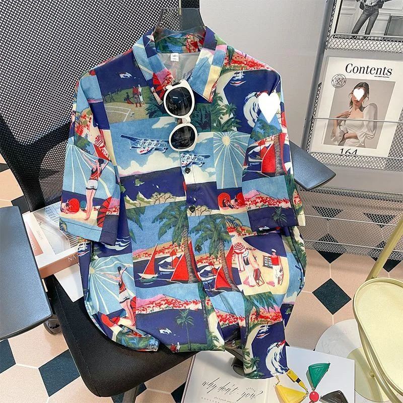 Mens Street Fashion SpringSummer Daily Shirt Hawaii Cartoon Printed Casual Loose Short Sleeve Beach Top 250226