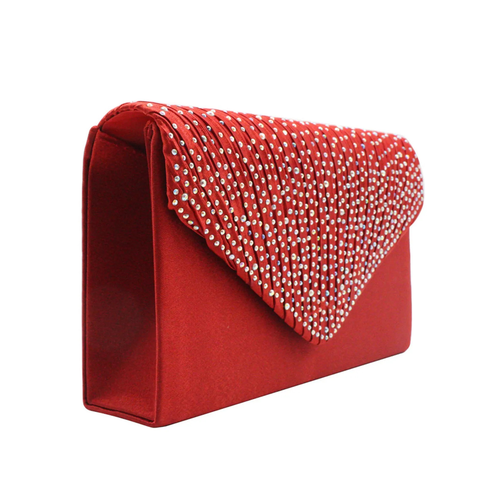 Womens fashionable and elegant clutch trend satin rhinestone shoulder bag thin chain party banquet dress matching evening 250326