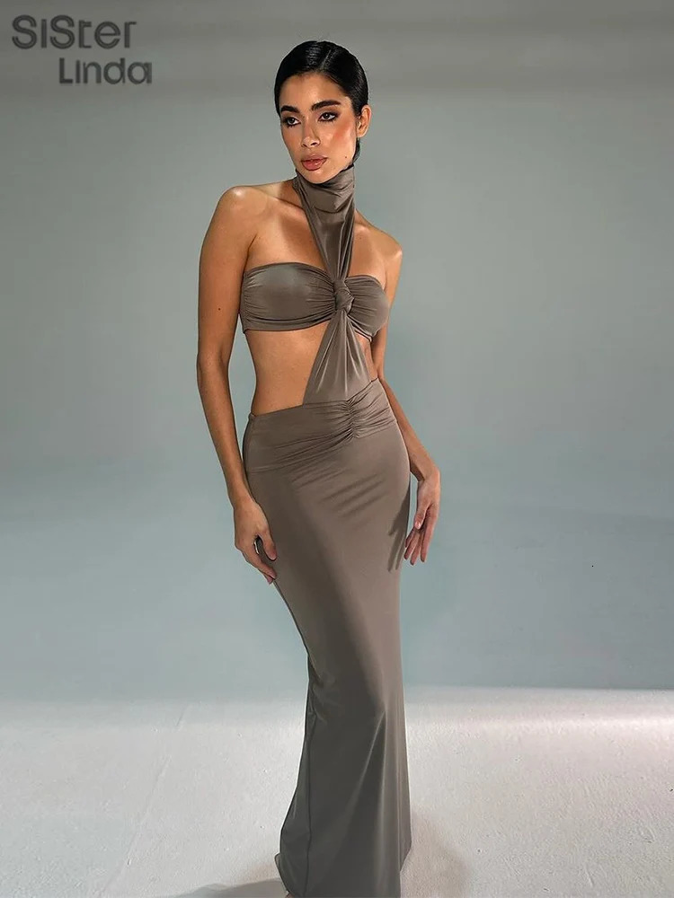 Sisterlinda Summer Release Junior Ankle-Length Sexy High Street Skirt Suit K24D51116 Girl Solid Cleavage Backless Skirt Suit 250226