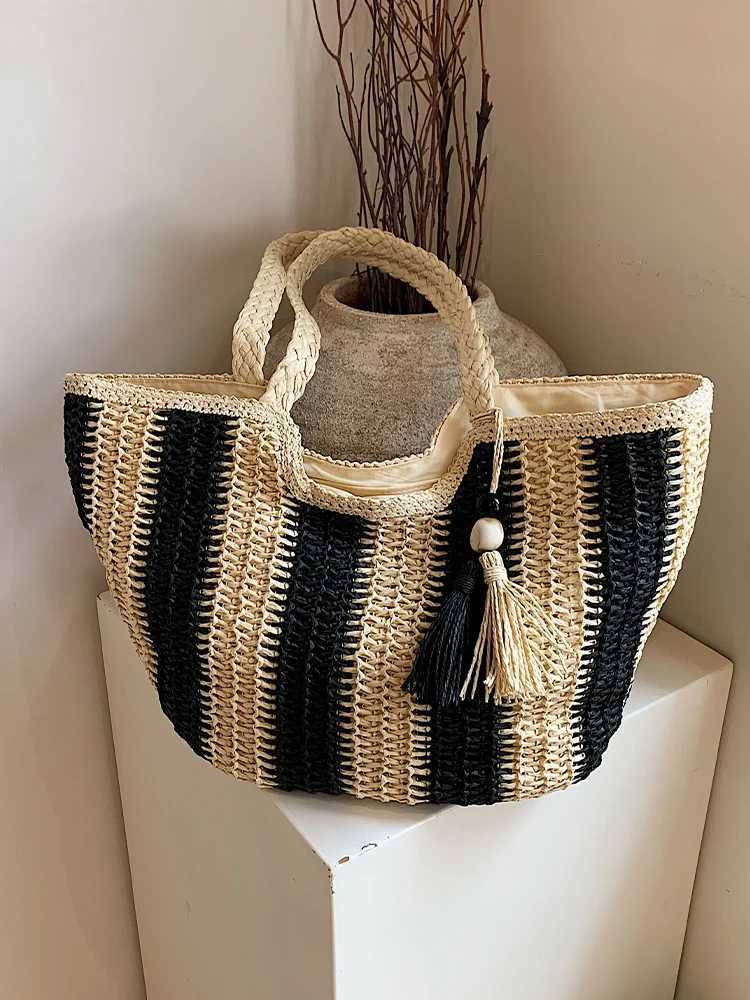 Striped Tote Bag for Women with Color Contrast