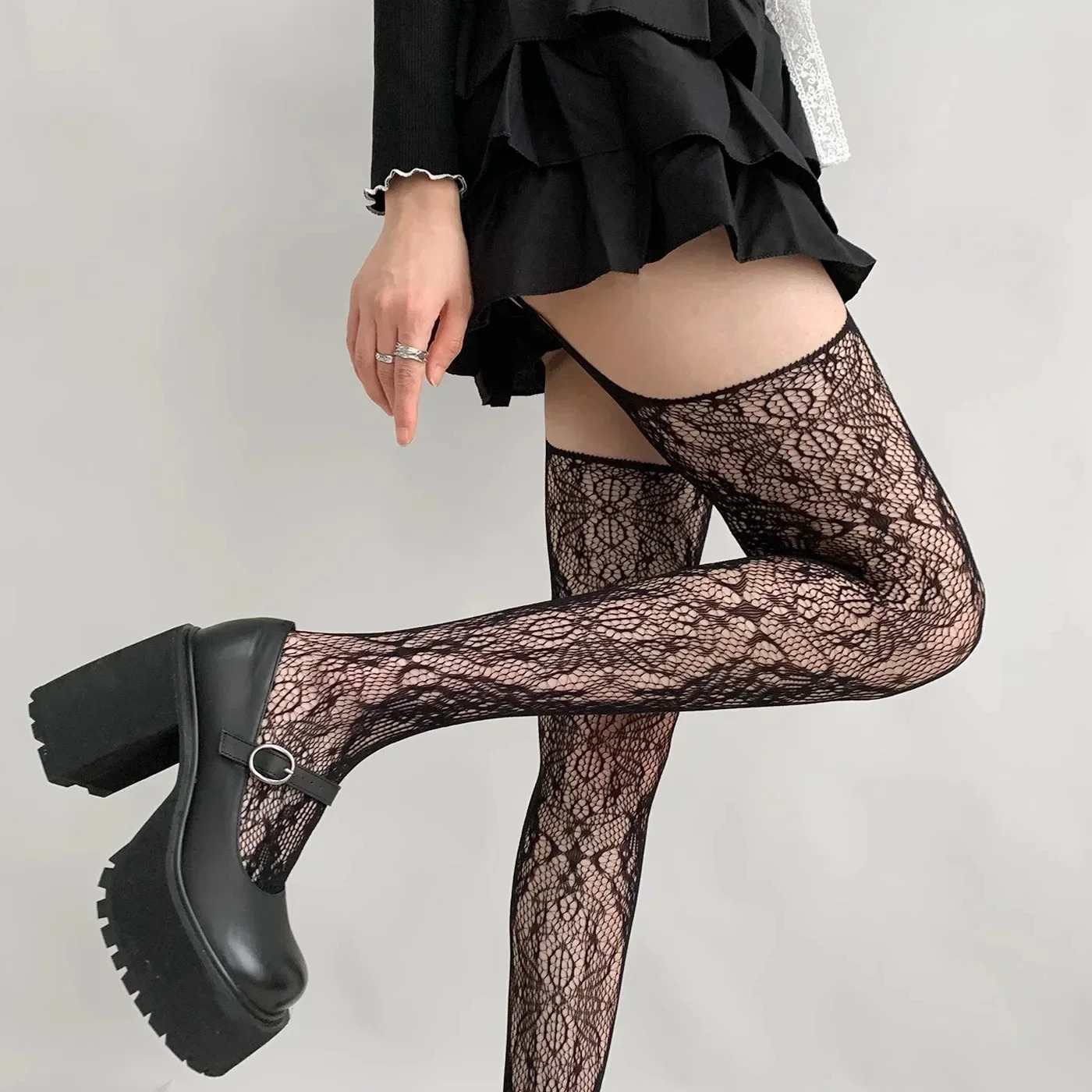 Sexy Women Garter Hollow Stockings Women Lace Jacquard Long Fishnet Stockings Flower Pantyhose Leggings Tights 250227