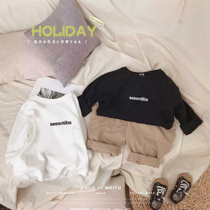 Tshirts Pure cotton childrens Tshirt long sleeved autumn boys letter printed westernstyle top baby girls base shirt spring and autumn childrens clothY