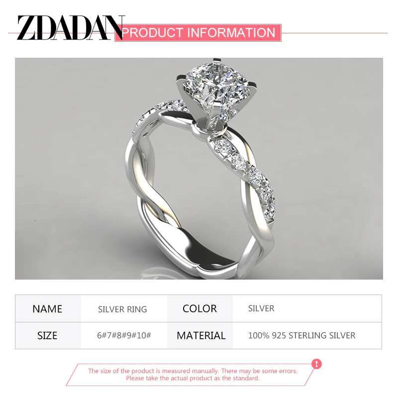 ZDADAN Sterg Sier AAA White Cubic Zircon Ring For Women Wedding Jewelry Party Gift