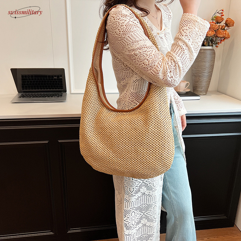 Straw bag for women 2025 new summer seaside vacation beach shoulder forest series handmade woven bag, large capacity #swissmilitary