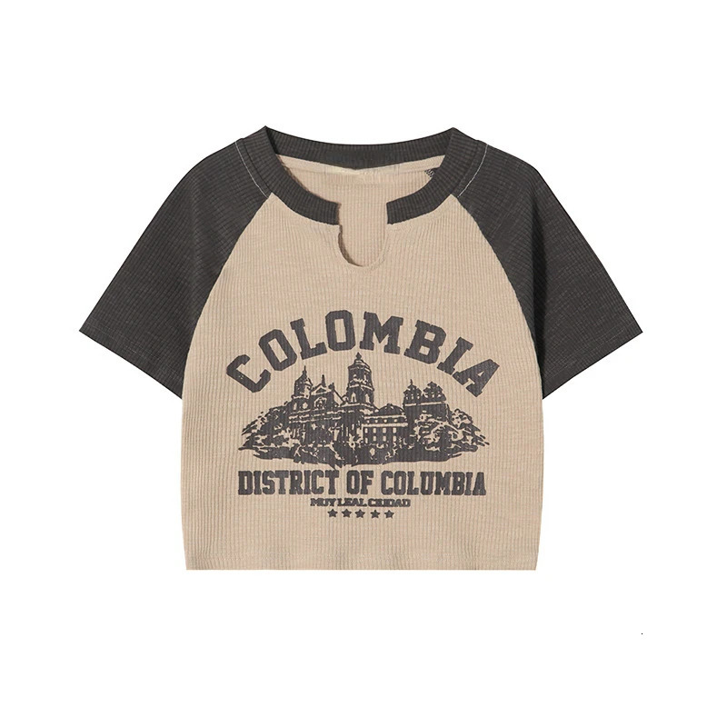 Casual O-neck Short Sleeve Letter Print T-shirt Summer Cute Female Tee Y2K Clothes Bodycon Tunics Crop Tops Fashion Tank Top 250227