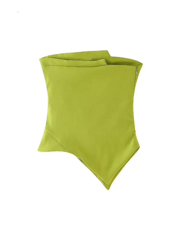 TELLHONEY Womens Fashion Strapless Fold Asymmetric Top Casual Slim Side Zipper Solid Color 250226
