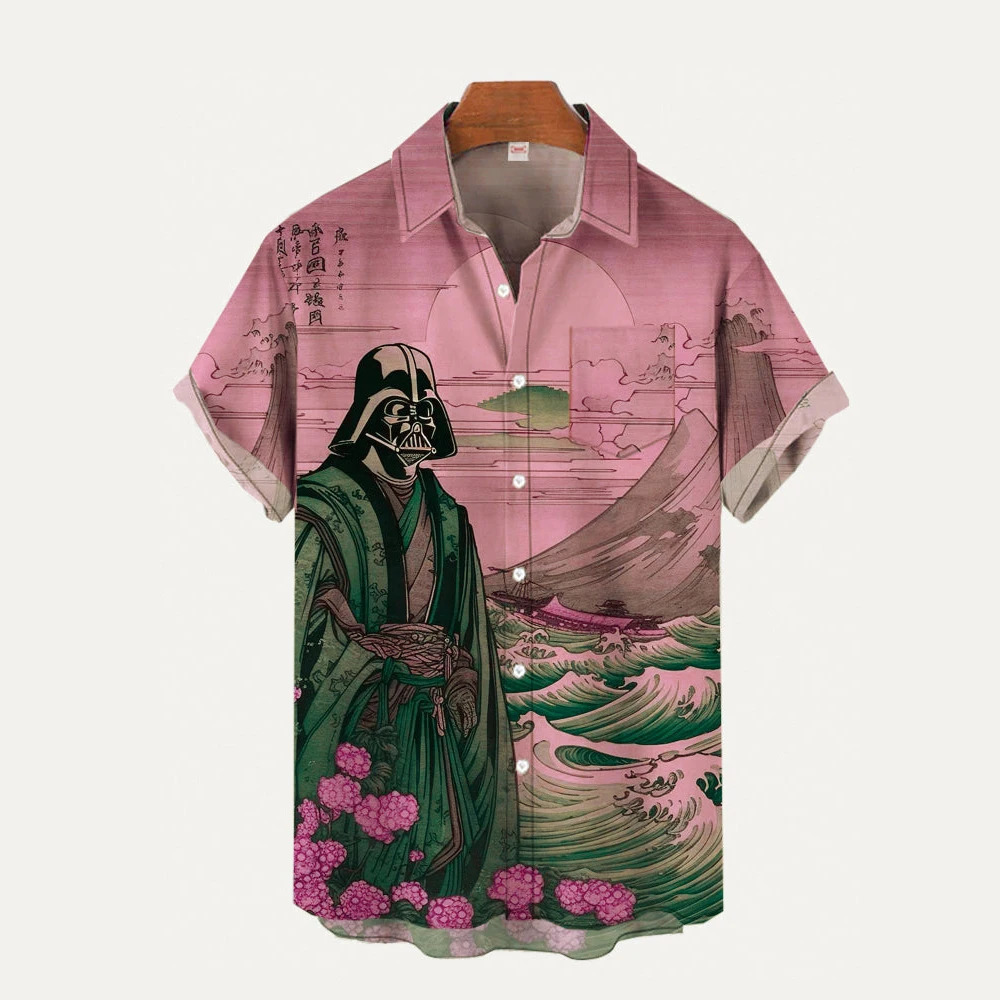 Vintage Japan Harajuku Retro Masked Samurai Mens Hawaiian Casual Shirt Men With Print Short Loose Camisas Casuais Slim Fit Y2K 250224