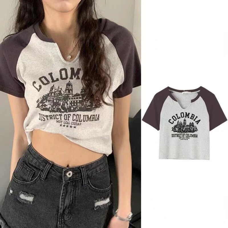 Casual O-neck Short Sleeve Letter Print T-shirt Summer Cute Female Tee Y2K Clothes Bodycon Tunics Crop Tops Fashion Tank Top 250227