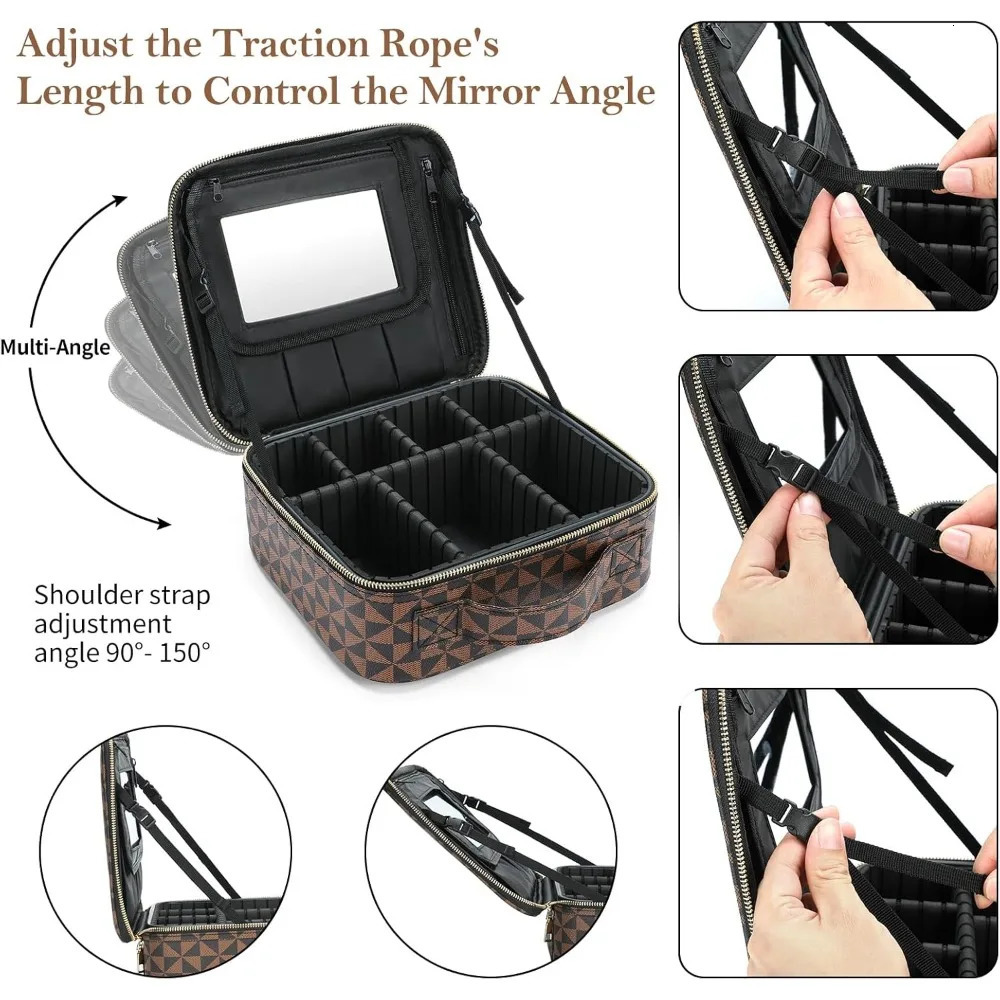 Ship from US Plaid cosmetic bag portable storage with divider large capacity womens mirror 250227FBB