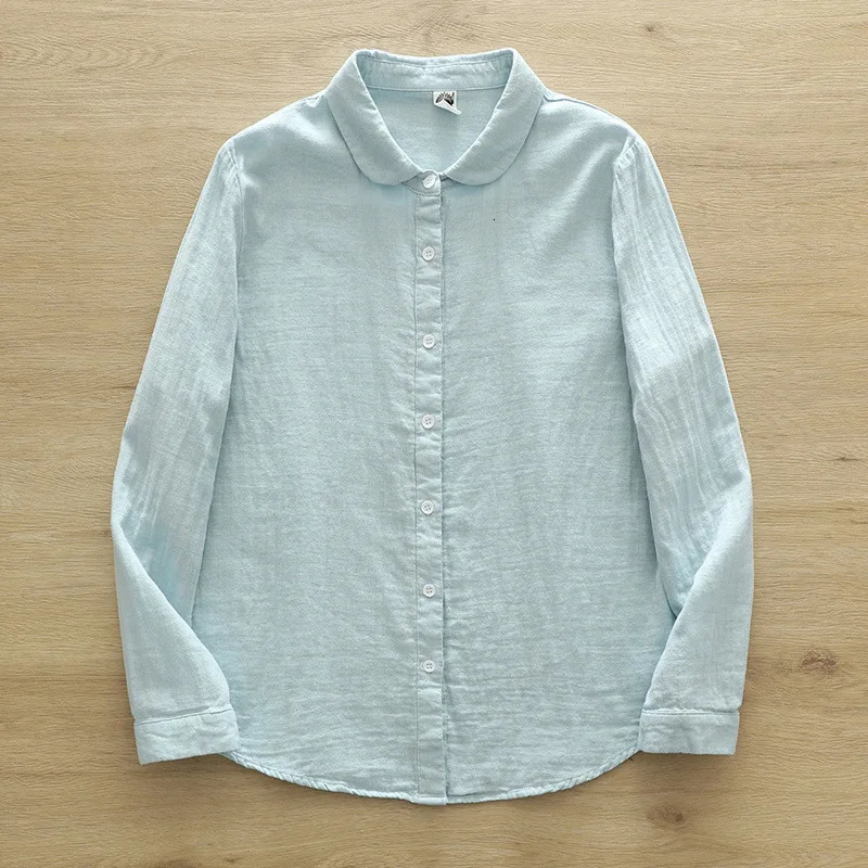 Autumn Double-layer Cotton Yarn Solid Shirt Women Japan Style Loose Long Sleeve Top Office Lady Work Wear Tops 250226