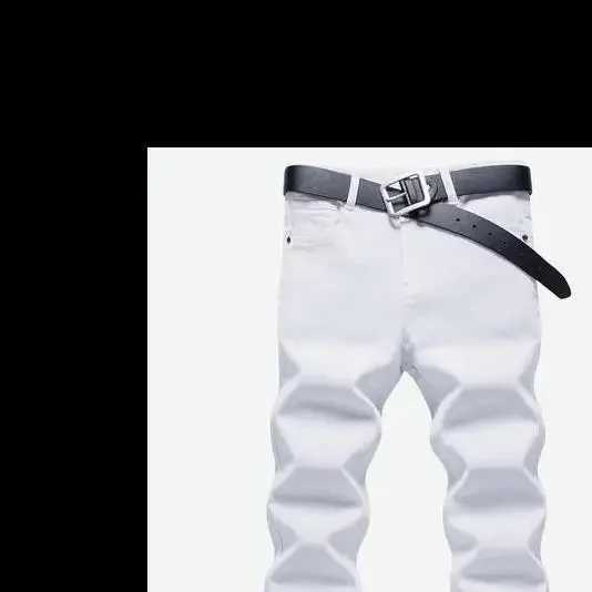 Pure White Jeans Mens Elastic Korean Style Slim Fit Youth Slimming Straight Leg Business Casual Middle Age High End Pants X250227