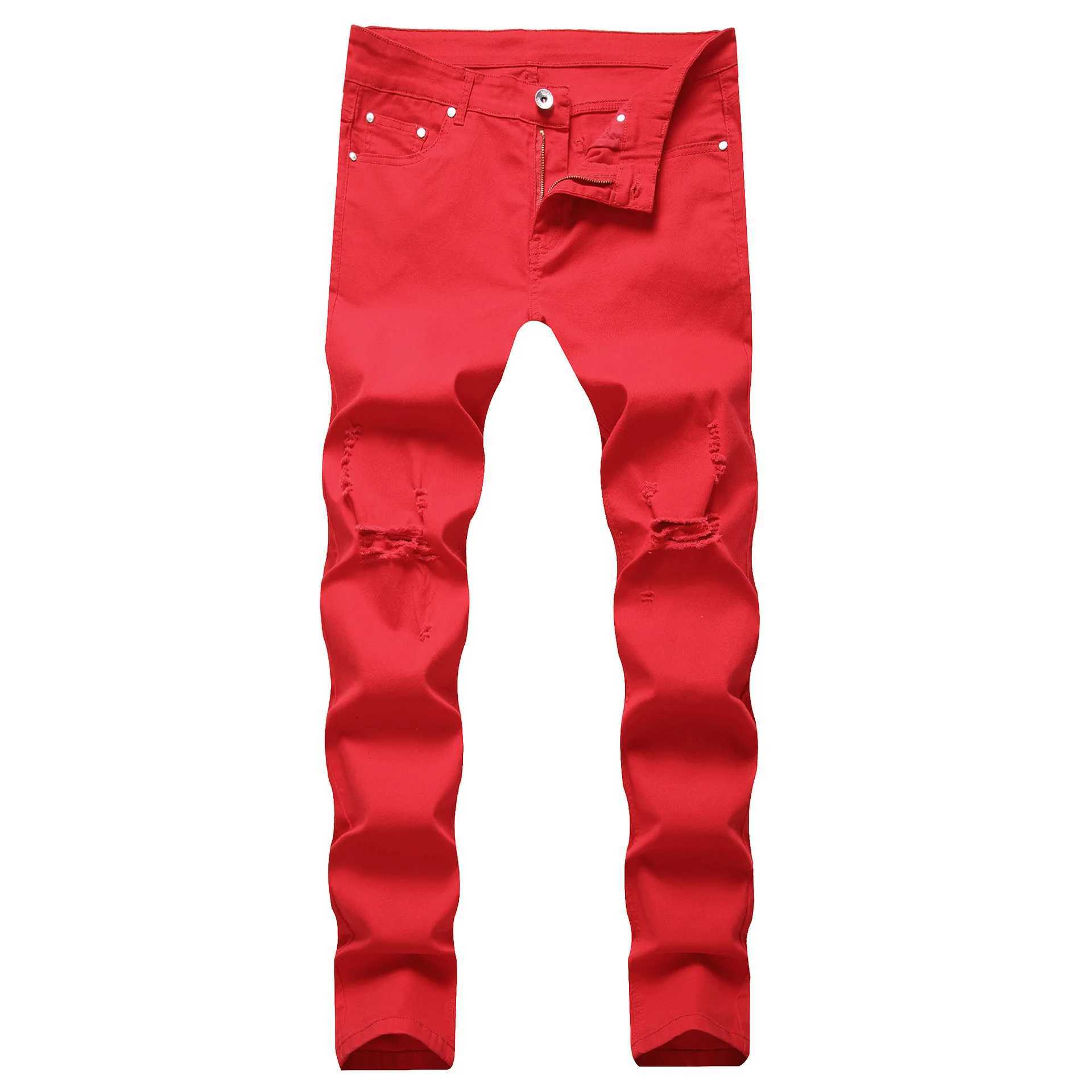 Punk Street Style Ripped Skinny Jeans Men Vintage Wash Solid Denim Trouser Mens Casual Slim Fit Pencil Denim Holes Pants 2024 X2502271