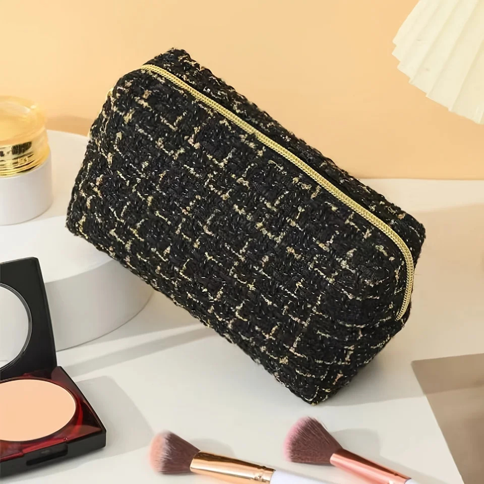 Ship from US Elegant Plaid Pattern Makeup Bag Travel Cosmetic Pouch Zipper Make Up Organizer Toiletry For Women Gifts 250227FBB