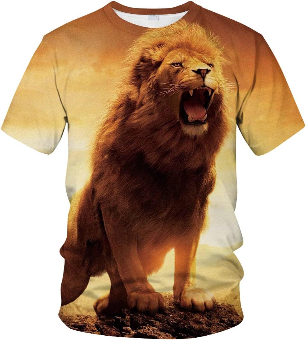 Mens T shirt Mens Animal Lion 3D Printed T-Shirt Casual Short Sleeve Tee Shirt tee Casual tops summer clothes cool Lion pattern