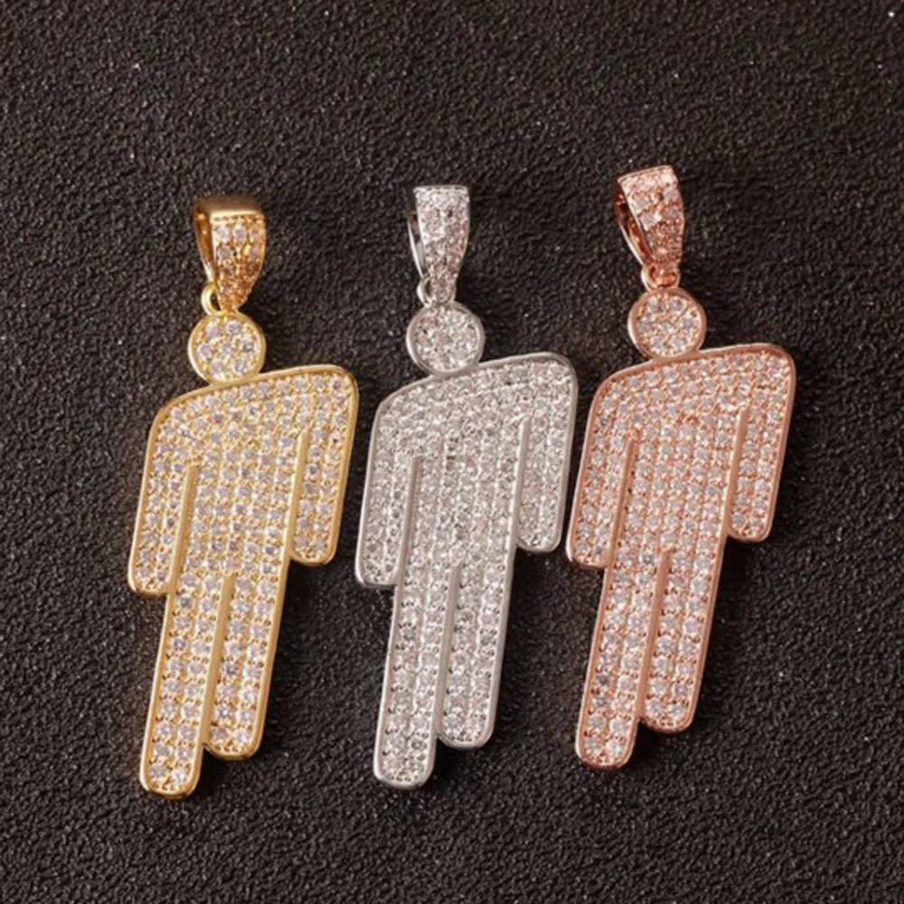 Hip Hop NecklaceStainless Steel Round Head Zircon Couple Pendant NecklaceSkew Head Pendant Full of Zircon Chaoren Necklace 250227