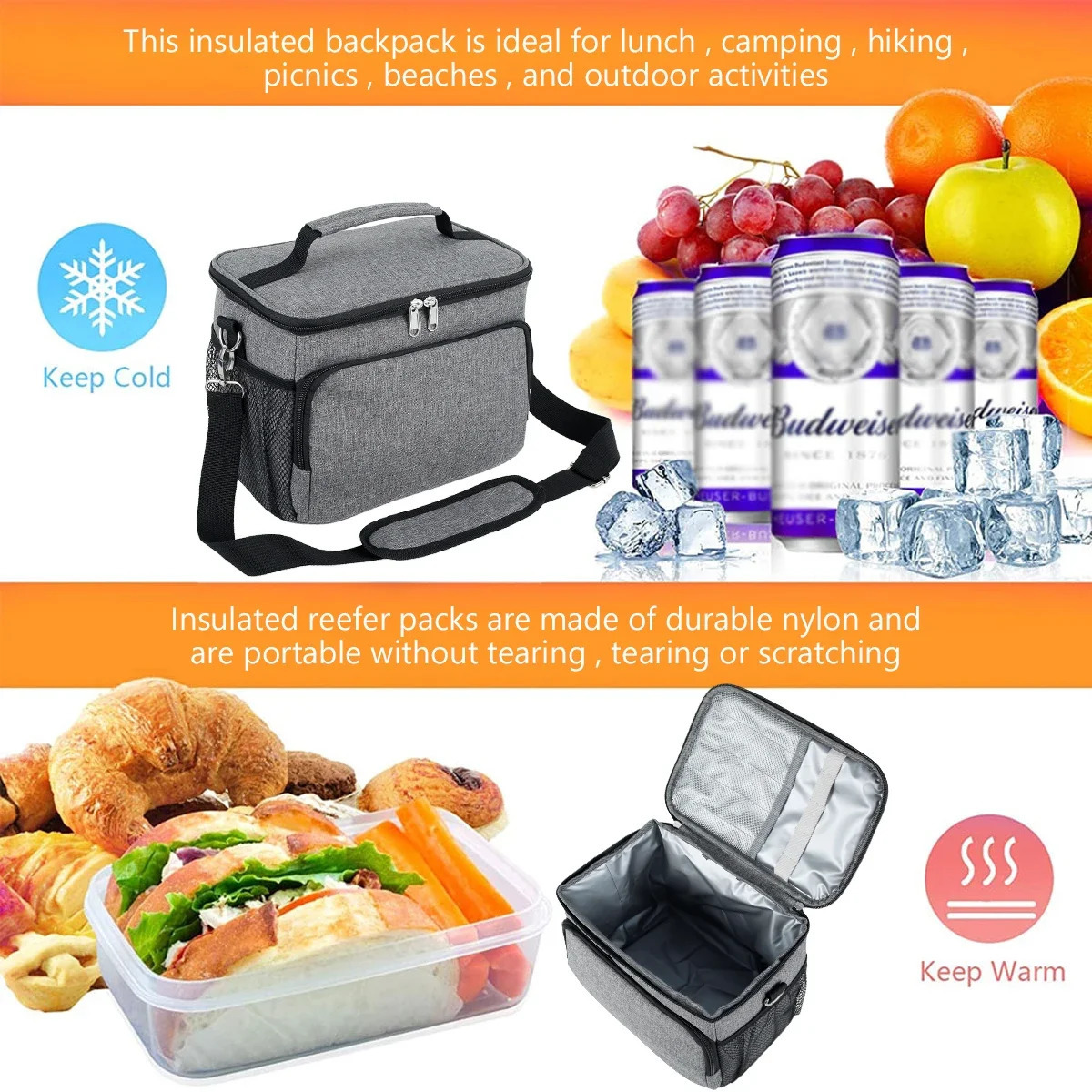Ship from US Insulated Lunch Bag Large Capacity Cooler Pack Student Handbag Leakproof Thermal Organizer Bags 250227FBB