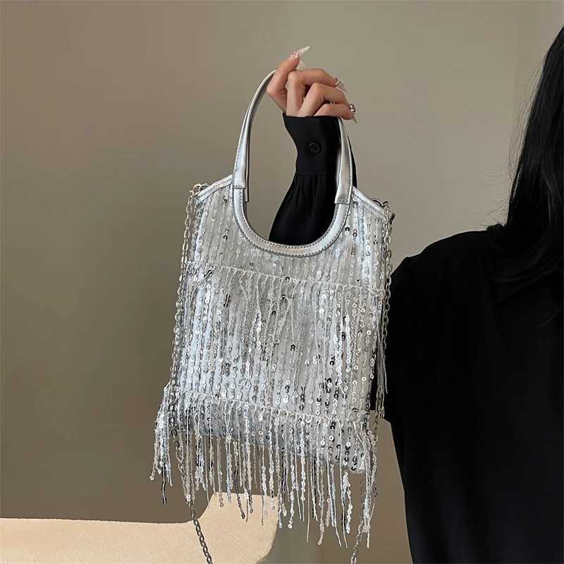Super Cool Tassel Chains Square Shoulder and Crossbody Bags Hasp Sequined Exquisite Shine Party Handbags for Women 2024 Hot SaleXJ250227