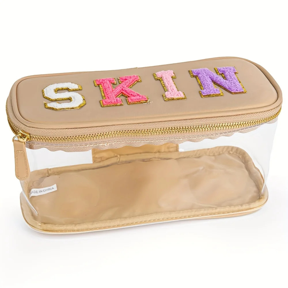 Ship from US Transparent Makeup Bag Organizer Travel Chenier with Built in Mirror 250227FBB