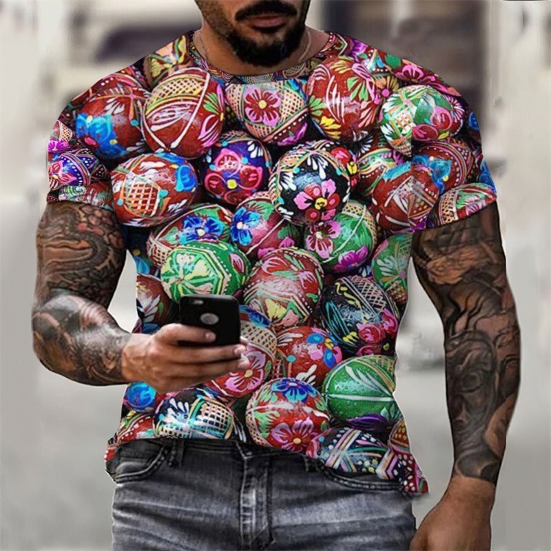 Designer Fashion Trend Happy Eastern Egg 3D Digital Printing 2025 New Summer Men's T-shirt Short Sleeve