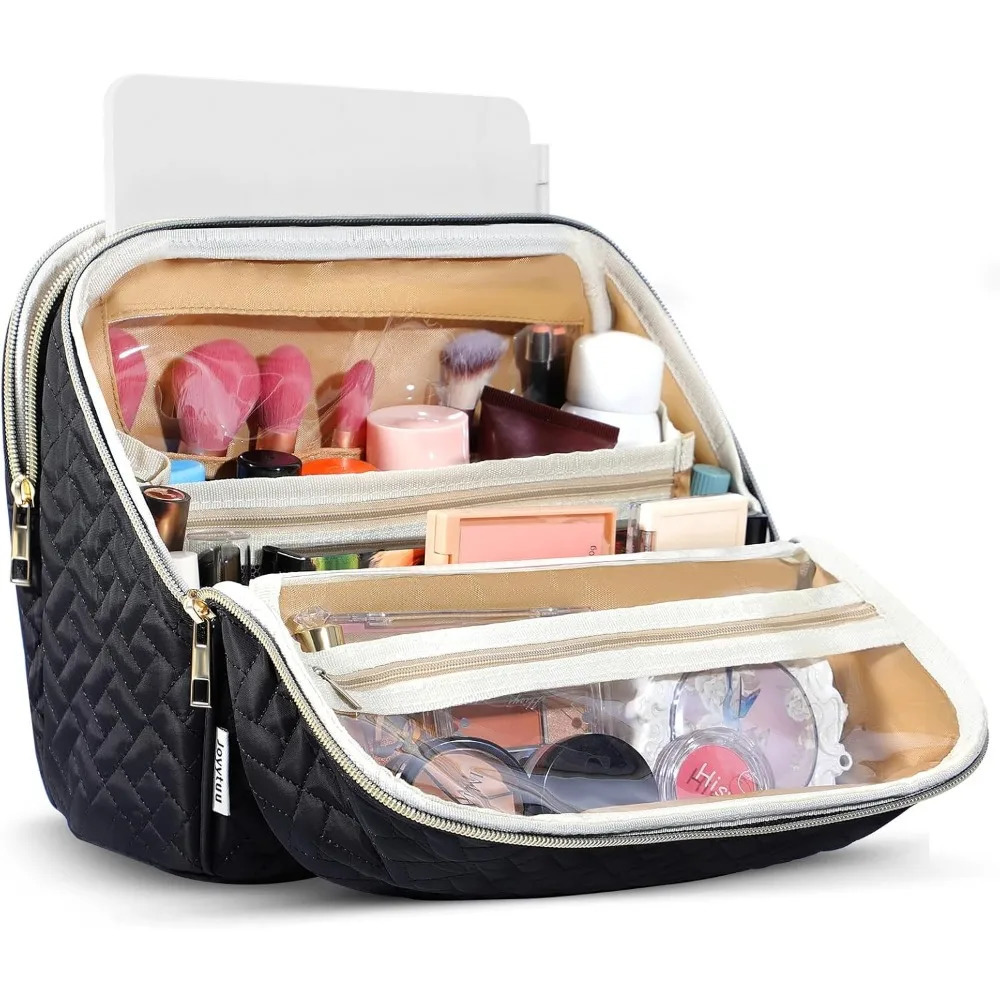 Ship from US Cosmetic bag large capacity space with brush and mirror travel cosmetic storage portable 250227FBB