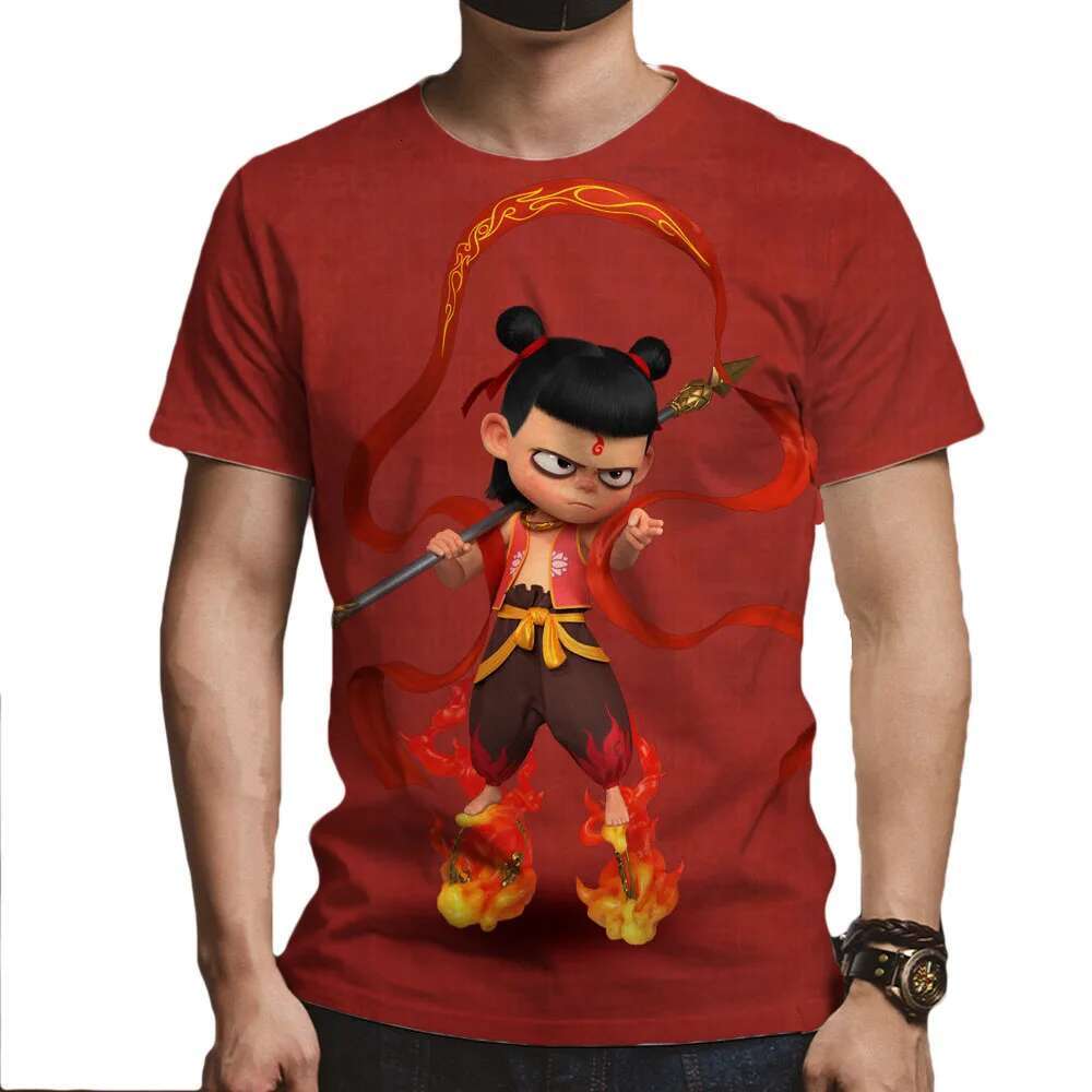New Summer Mans T-shirts Oversized Loose Cool Tees Chinese Anime Nezha 3D Printed Pullover Unisex Crew Neck Short Sleeve Tops