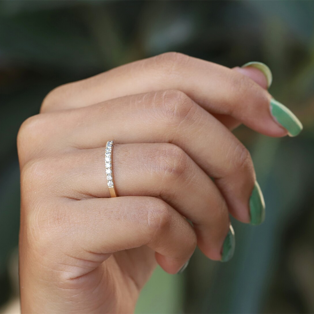 14k yellow gold classical lab diaond half pave eternity match ring solid gold hpht cvd diamond wedding band ring for women real gold fine jewelry