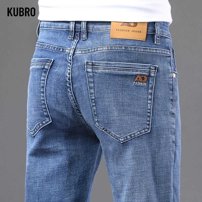 KUBRO Spring Fashion Mens Light Blue Slim Jeans Stylish Business Casual Stretch Fabric Denim Pants Classic All Match Trousers X250227