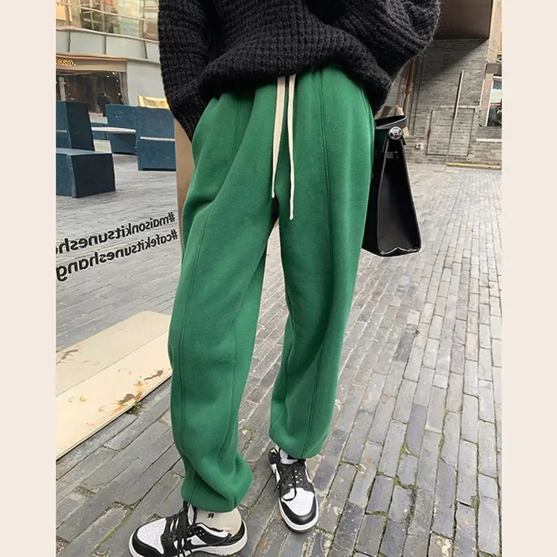 Spring Green Sports Pants Womens High-waisted Loose Leggings Thickened Casual Pants Trousers Women 250226