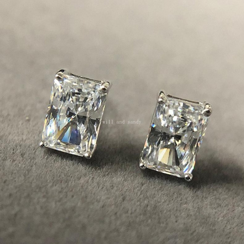 Square Cubic Zirconia Diamond Stud Earings Charm Designer Jewelry Woman Girls Crystal Ear Piercing Stud Earring Gift Fashion Jewelry Wedding Mother Da