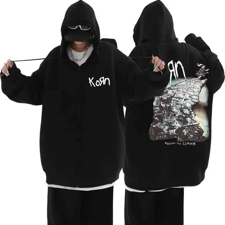 Korn FTL 2024 Zipper Hoodie Gothic Style Vintage Jacket for Men u0026 Women Loose Casual Zipup Sweatshirt with Printed Design L251018ZK24