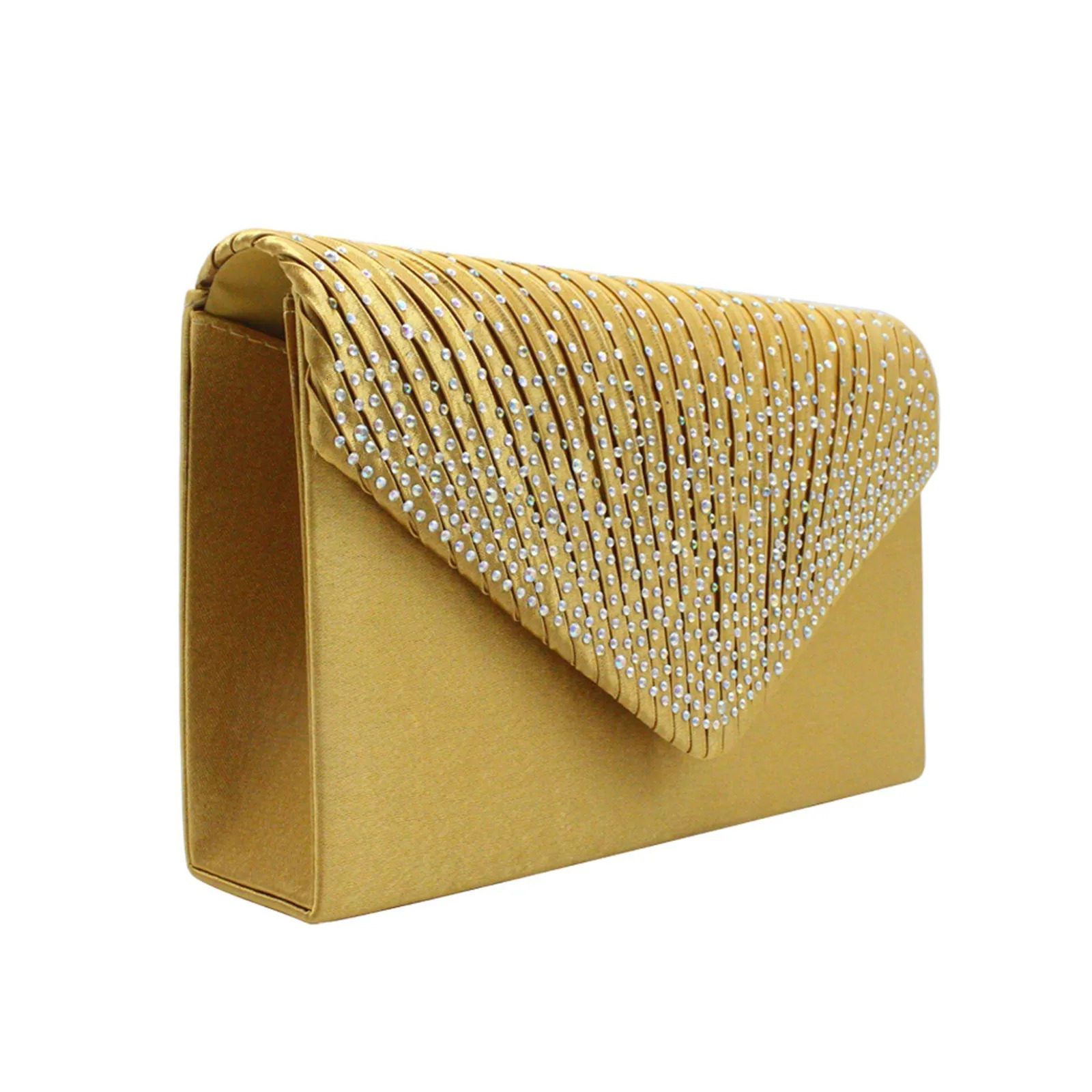 Womens fashionable and elegant clutch trend satin rhinestone shoulder bag thin chain party banquet dress matching evening 250326